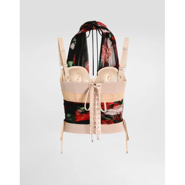 Dolce & Gabbana Marquisette and chiffon corset top with floral print, view 5