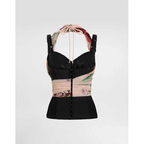 Dolce & Gabbana Marquisette and chiffon corset top with floral print, view 6