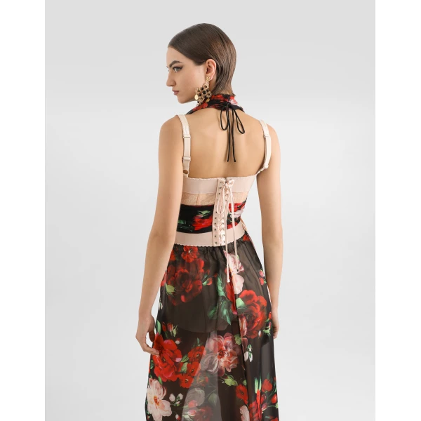 Dolce & Gabbana Marquisette and chiffon corset top with floral print, view 6