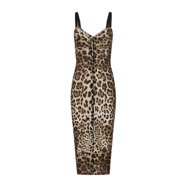Dolce & Gabbana Marquisette calf-length dress with leopard print
