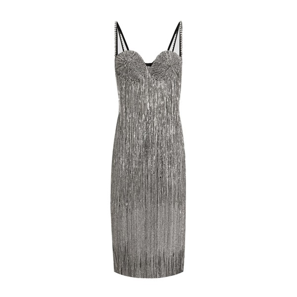Dolce & Gabbana Marquisette calf-length dress with sequined fringing