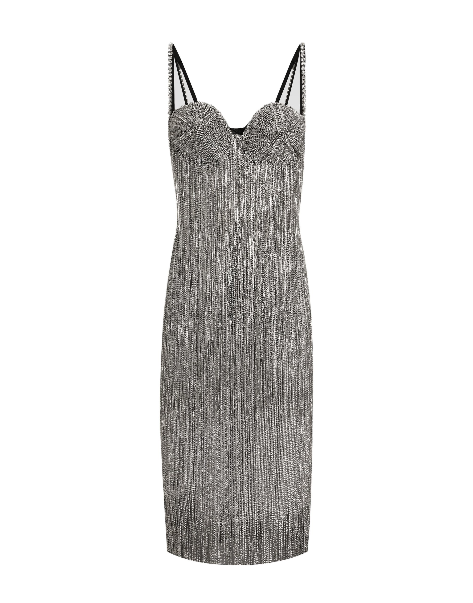 Dolce & Gabbana Marquisette calf-length dress with sequined fringing