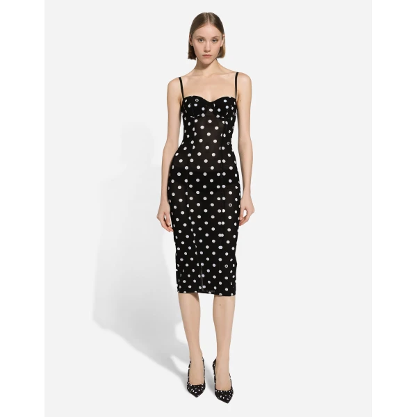 Dolce & Gabbana Marquisette sheath dress with polka-dot print and corset details, view 2
