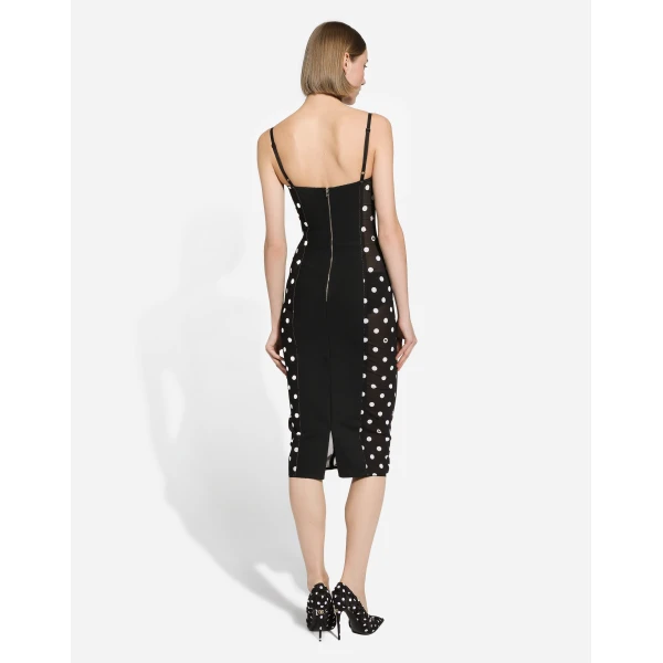 Dolce & Gabbana Marquisette sheath dress with polka-dot print and corset details, view 3