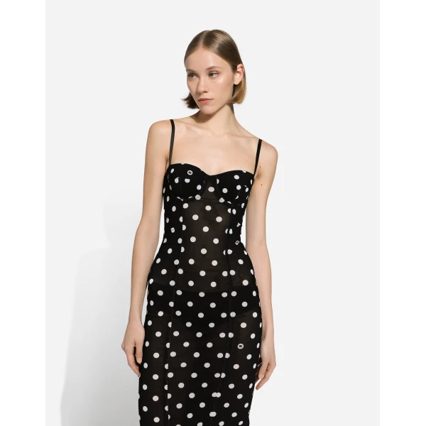 Dolce & Gabbana Marquisette sheath dress with polka-dot print and corset details, view 4