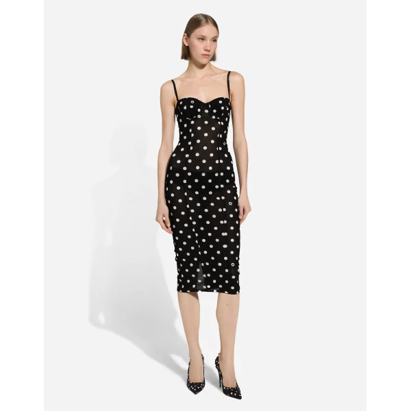 Dolce & Gabbana Marquisette sheath dress with polka-dot print and corset details, view 5