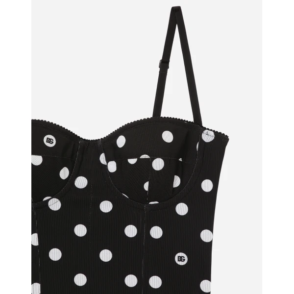 Dolce & Gabbana Marquisette sheath dress with polka-dot print and corset details, view 6