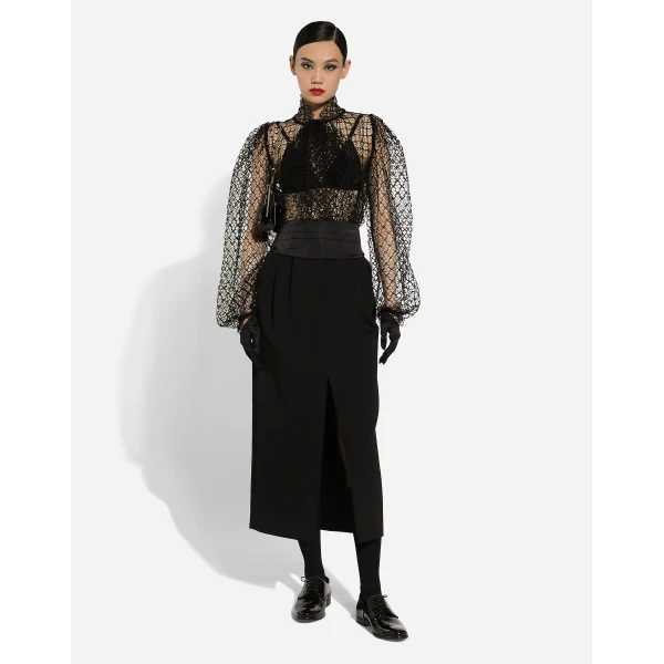 Dolce & Gabbana Mesh pussy-bow blouse, view 3