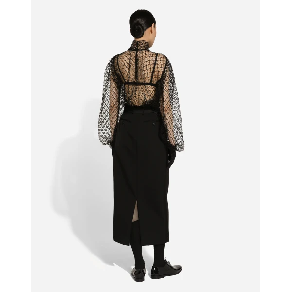 Dolce & Gabbana Mesh pussy-bow blouse, view 4