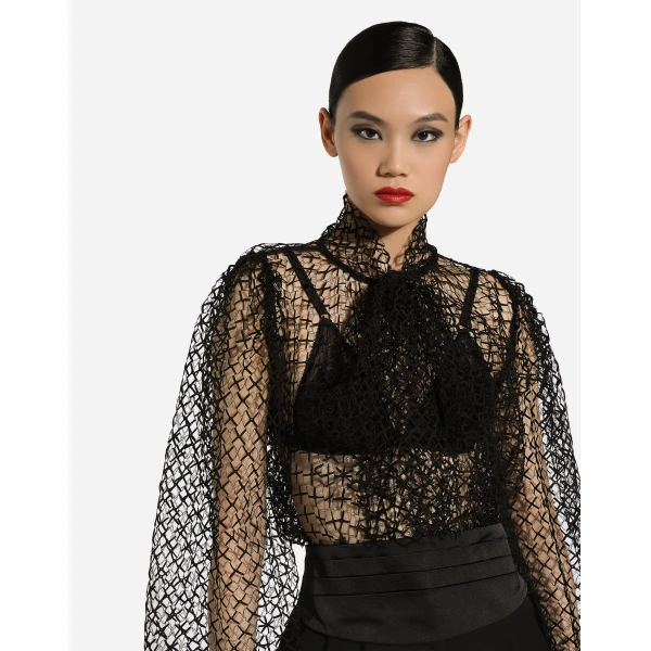 Dolce & Gabbana Mesh pussy-bow blouse, view 5