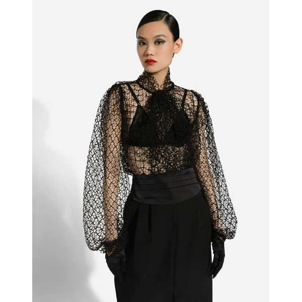 Dolce & Gabbana Mesh pussy-bow blouse, view 6