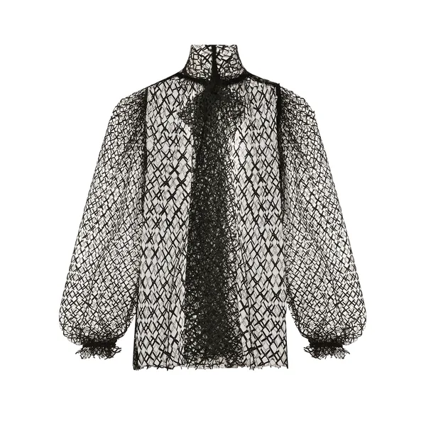 Mesh pussy-bow blouse