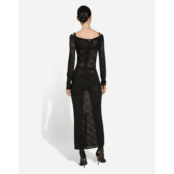 Dolce & Gabbana Mesh-stitch sheath dress with jacquard DG logo, view 3