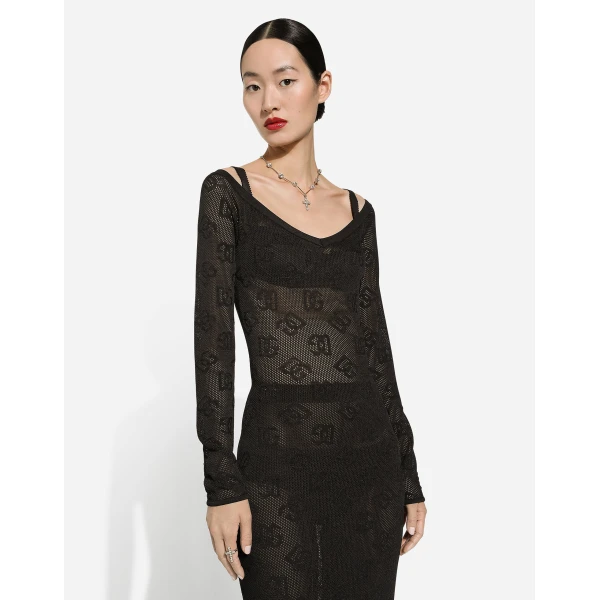 Dolce & Gabbana Mesh-stitch sheath dress with jacquard DG logo, view 4