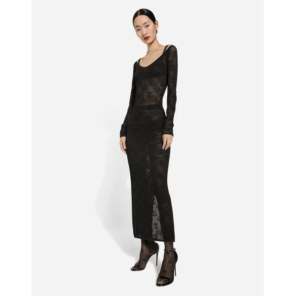 Dolce & Gabbana Mesh-stitch sheath dress with jacquard DG logo, view 5