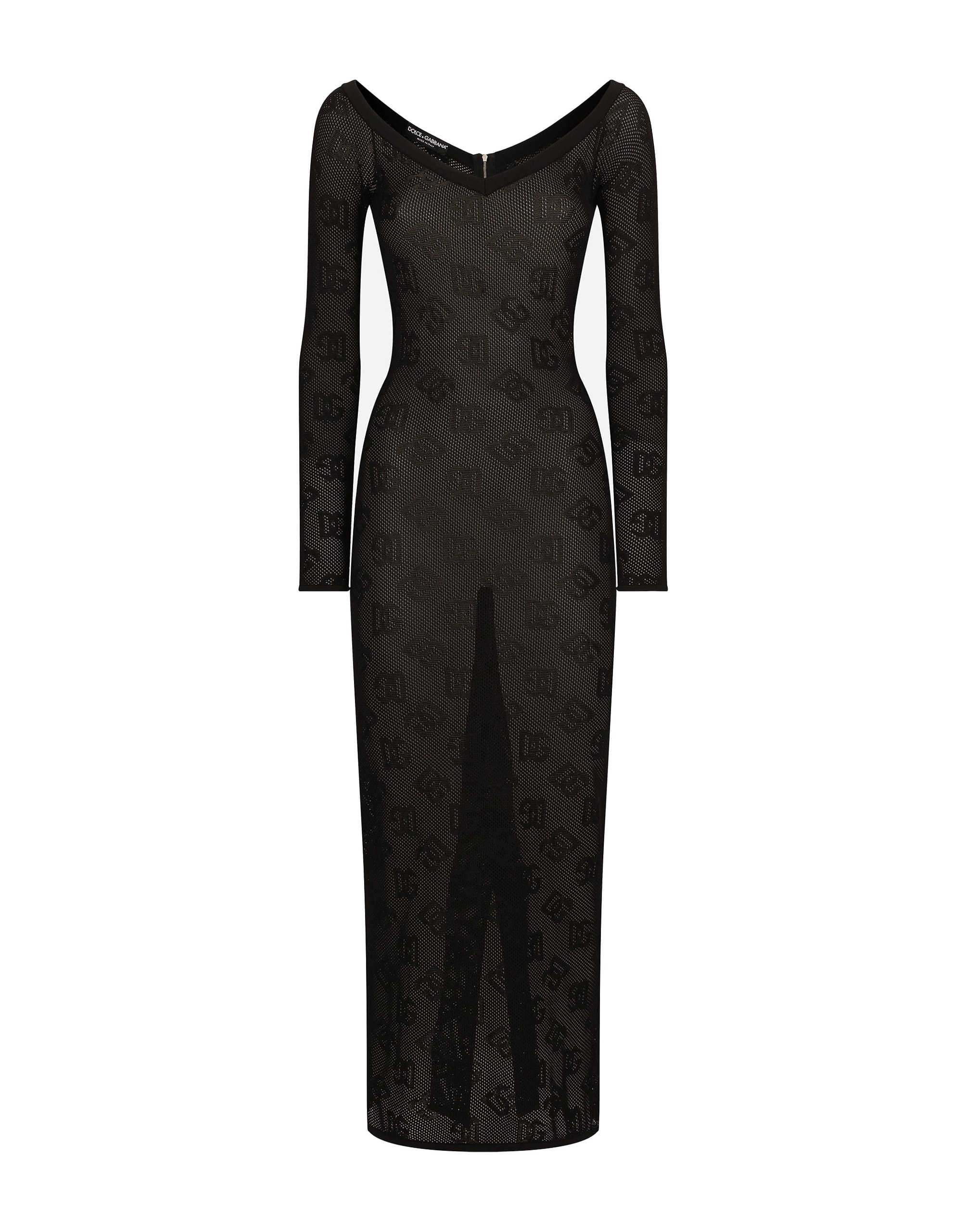 Dolce & Gabbana Mesh-stitch sheath dress with jacquard DG logo