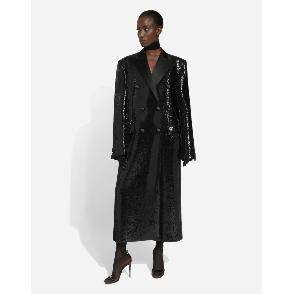 Dolce & Gabbana Micro-sequined double-breasted coat, view 3