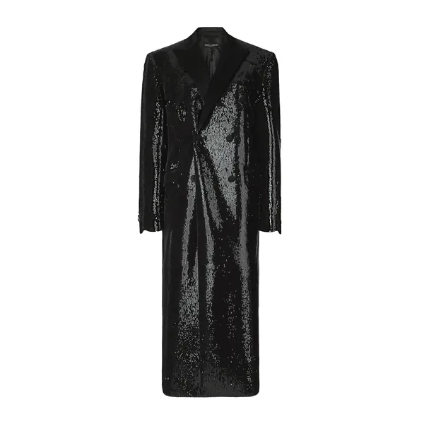 Micro-sequined double-breasted coat
