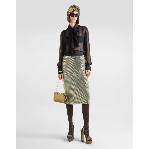 Dolce & Gabbana Midi pencil skirt in crystal mesh, view 2
