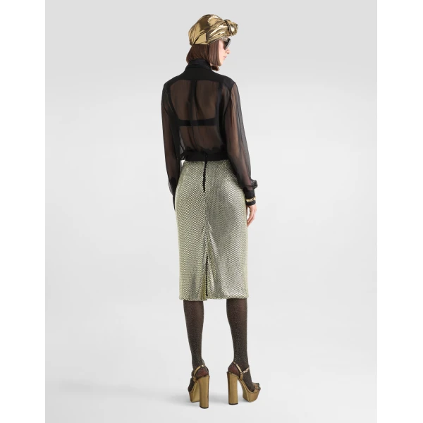 Dolce & Gabbana Midi pencil skirt in crystal mesh, view 3