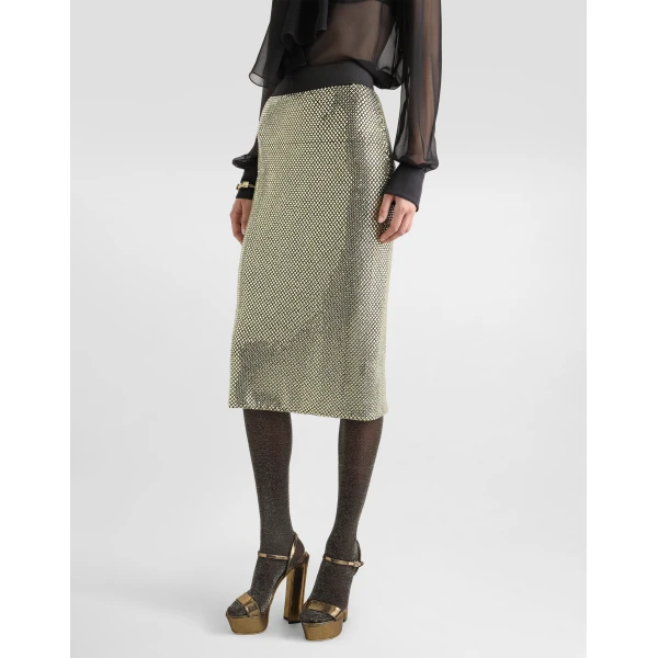 Dolce & Gabbana Midi pencil skirt in crystal mesh, view 4