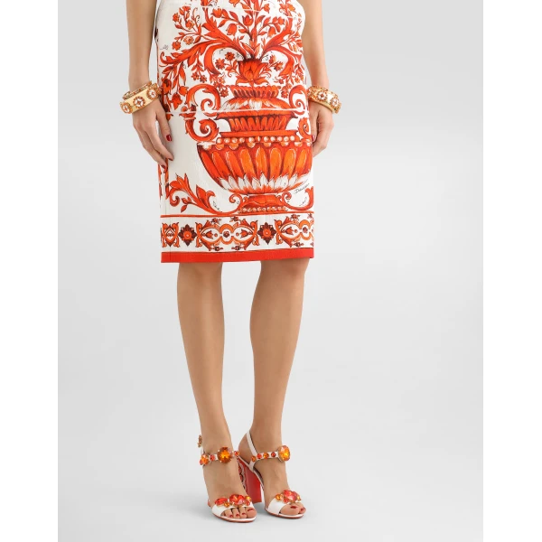 Dolce & Gabbana Midi skirt in majolica-print brocade, view 4