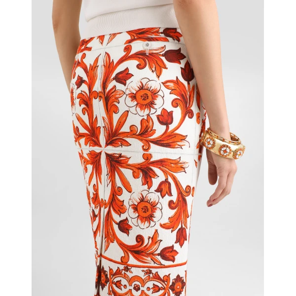 Dolce & Gabbana Midi skirt in majolica-print brocade, view 5