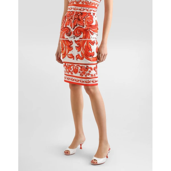 Dolce & Gabbana Midi skirt in majolica-print charmeuse, view 4