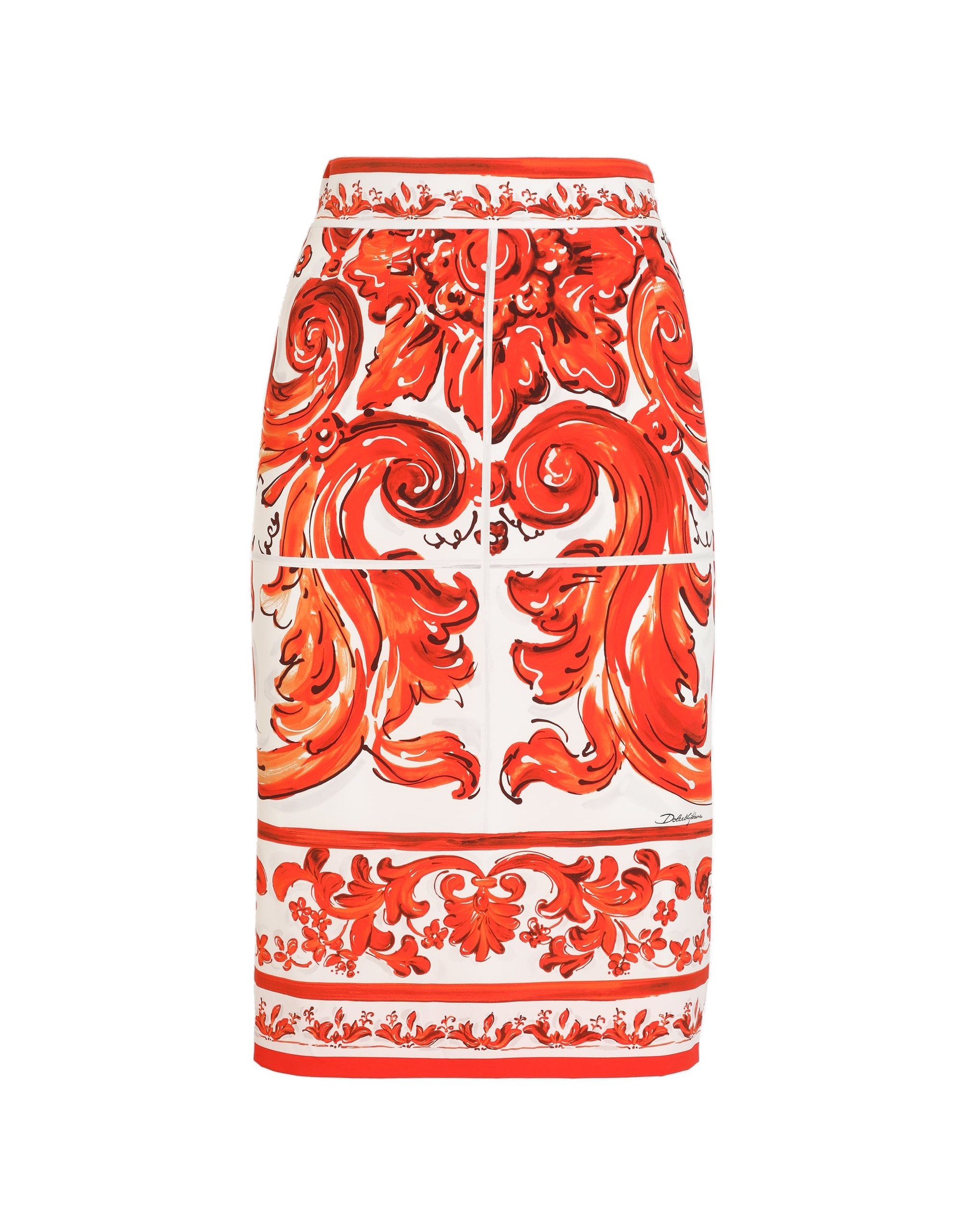 Dolce & Gabbana Midi skirt in majolica-print charmeuse