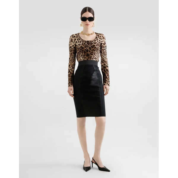 Dolce & Gabbana Midi skirt in powernet and satin, view 2