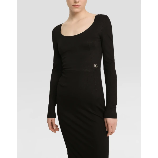 Dolce & Gabbana Milano rib calf-length dress with DG logo, view 4