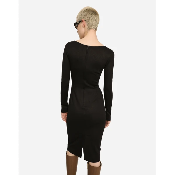 Dolce & Gabbana Milano rib calf-length dress with DG logo, view 5