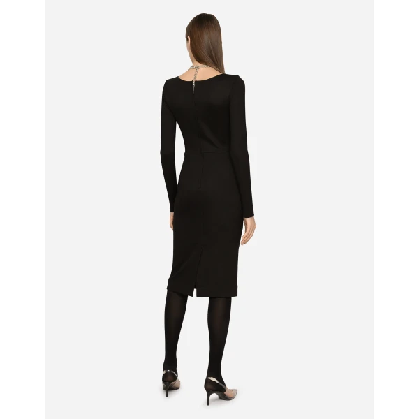 Dolce & Gabbana Milano rib calf-length dress with DG logo, view 6