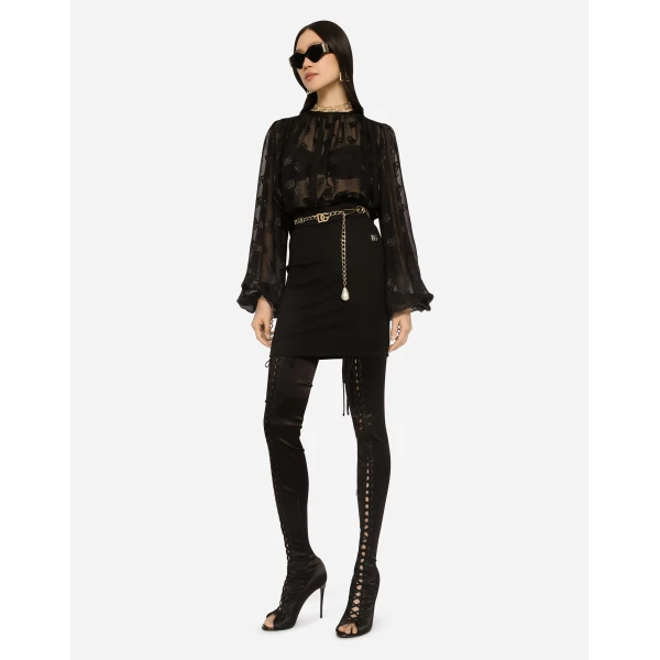 Dolce & Gabbana Milano rib miniskirt with DG logo Skirt, view 5