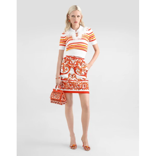 Dolce & Gabbana Miniskirt in majolica-print mat Skirt, view 2