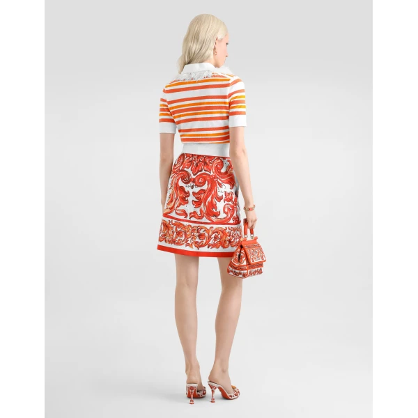 Dolce & Gabbana Miniskirt in majolica-print mat Skirt, view 3