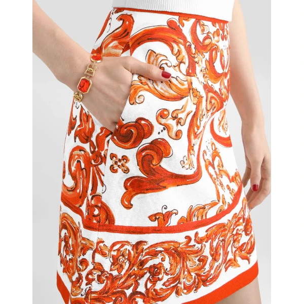 Dolce & Gabbana Miniskirt in majolica-print mat Skirt, view 4