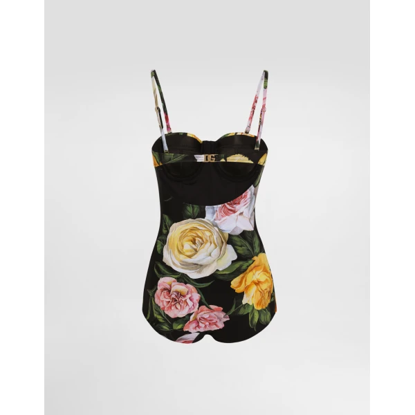 Dolce & Gabbana One-piece swimsuit with rose and peony print, view 2
