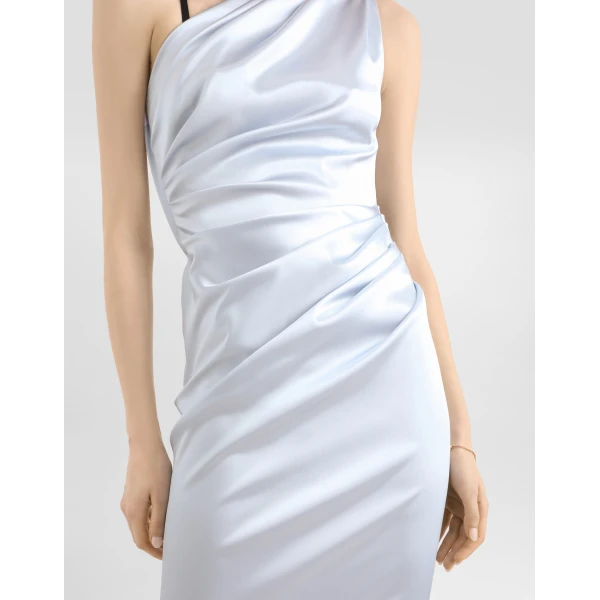Dolce & Gabbana One-shoulder dress in stretch satin, view 5