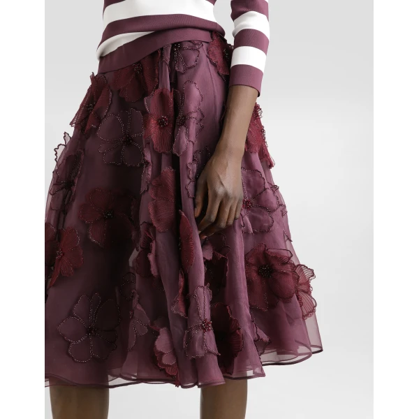 Dolce & Gabbana Organza midi circle skirt with floral embroidery, view 4