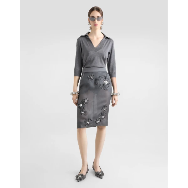 Dolce & Gabbana Organza midi skirt with flower embroidery, view 2