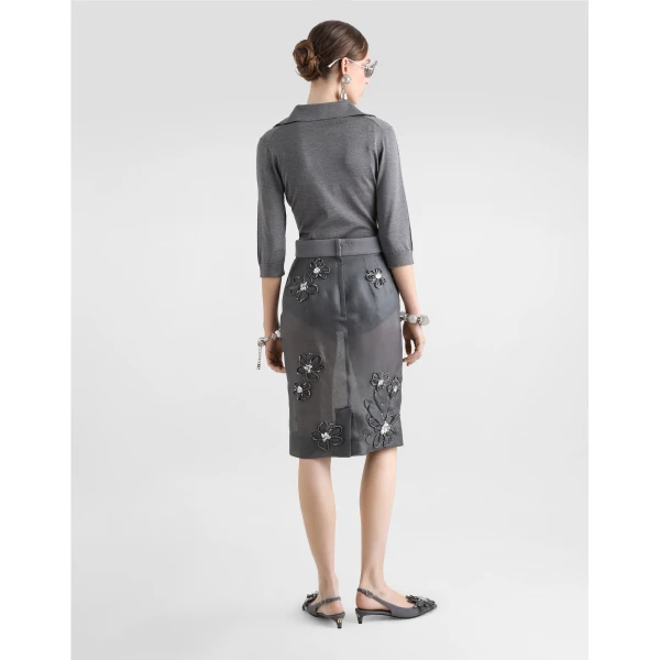 Dolce & Gabbana Organza midi skirt with flower embroidery, view 3