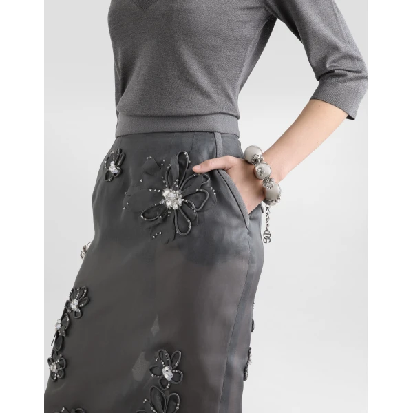 Dolce & Gabbana Organza midi skirt with flower embroidery, view 4