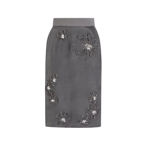 Organza midi skirt with flower embroidery