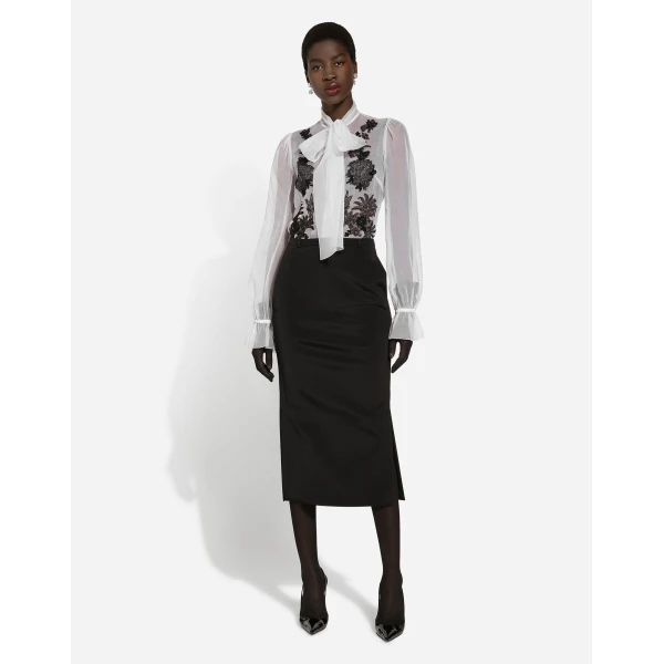 Dolce & Gabbana Organza pussy-bow shirt with lace appliqués, view 2