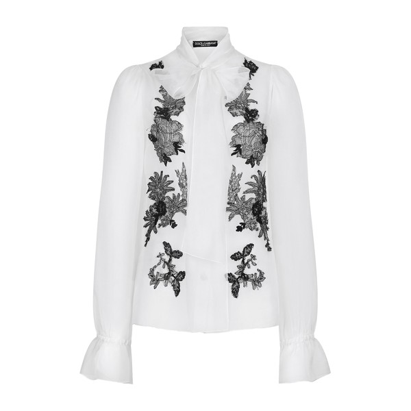 Dolce & Gabbana Organza pussy-bow shirt with lace appliqués