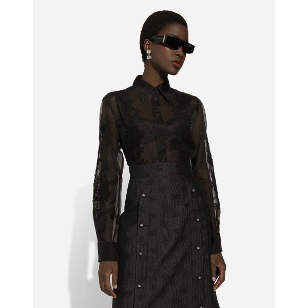 Dolce & Gabbana Organza shirt with lace appliqués, view 4