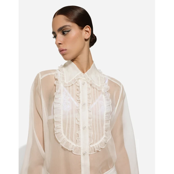 Dolce & Gabbana Organza shirt with shirt front and ruffles, view 5