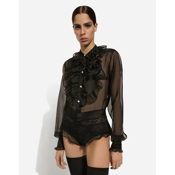 Dolce & Gabbana Organza shirt with shirt front and ruffles, view 5