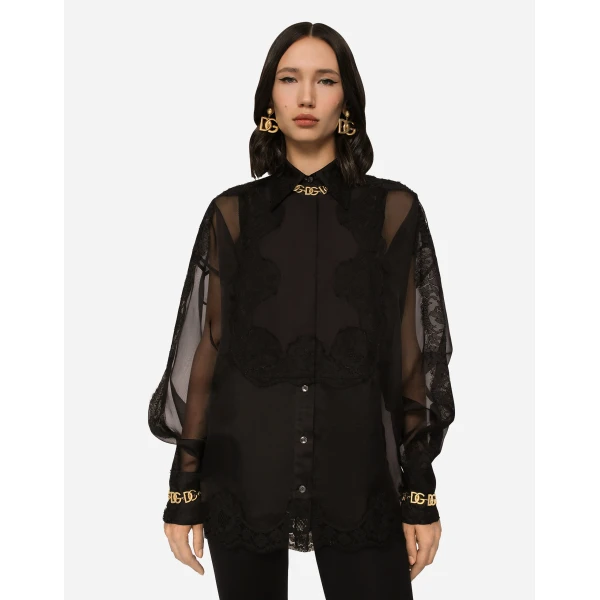 Dolce & Gabbana Organza tuxedo shirt with lace inserts, view 3